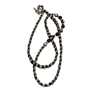 Vintage Black and Clear Beaded Necklace with Toggle Clasp One of a Kind